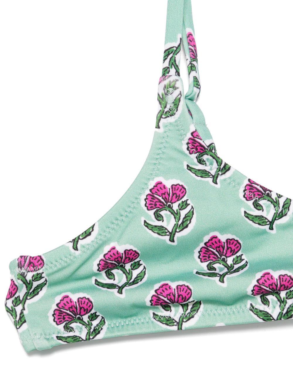 Set bikini per bambina MC2 Saint Barth Kids Paloma Jr verde con stampa con fiori all-over PALO002 01251H MC2 ST. BARTH KIDS