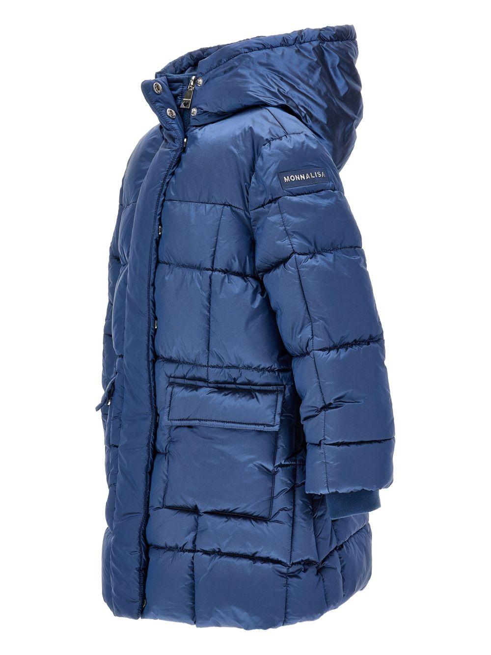 Piumino imbottito per bambina Monnalisa blu con cappuccio 17F105 6021 056D MONNALISA