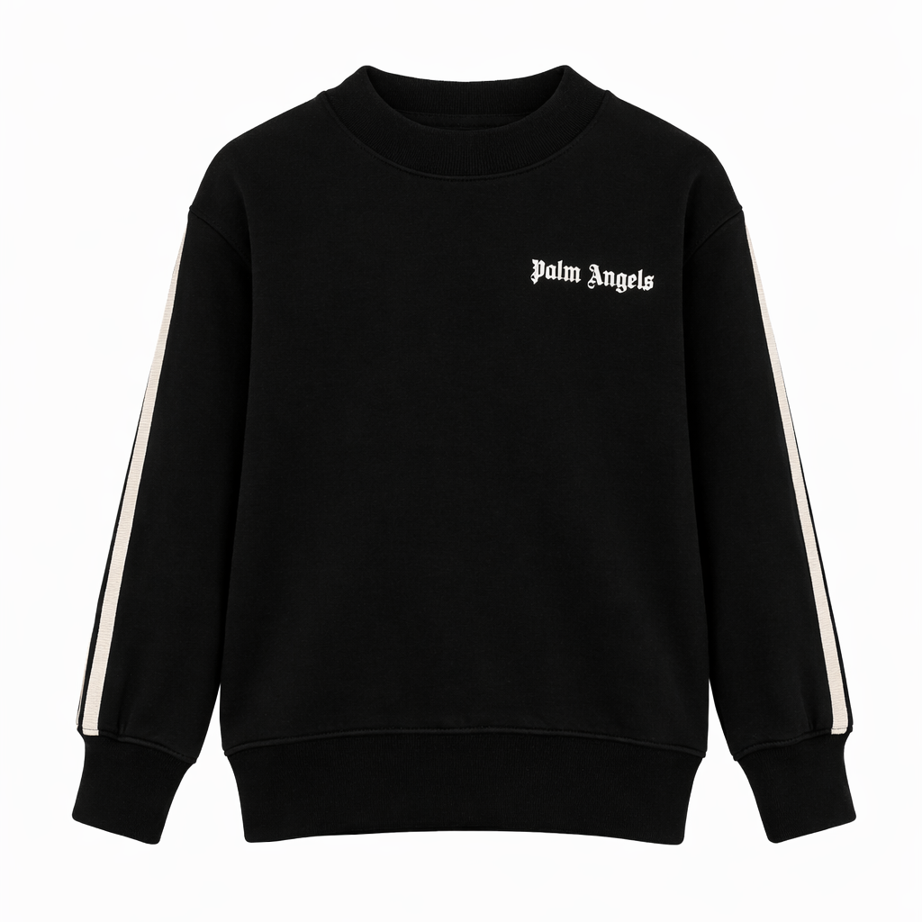 Felpa bambino Palm Angels Kids nero con orlo a coste PBBA012S26FLE005 110 PALM ANGELS KIDS