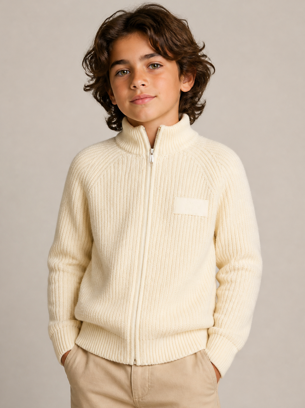 Cardigan per bambino Paul & Shark Kids beige con chiusura con zip WUW009LHE43 10057 PAUL & SHARK KIDS