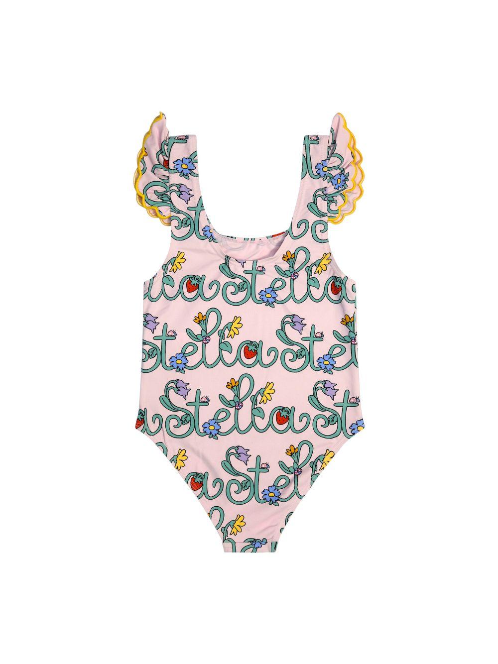 Costume per bambina Stella McCartney Kids rosa con stampa logo all-over TYCA49 Z3511 51RMC STELLA McCARTNEY KIDS