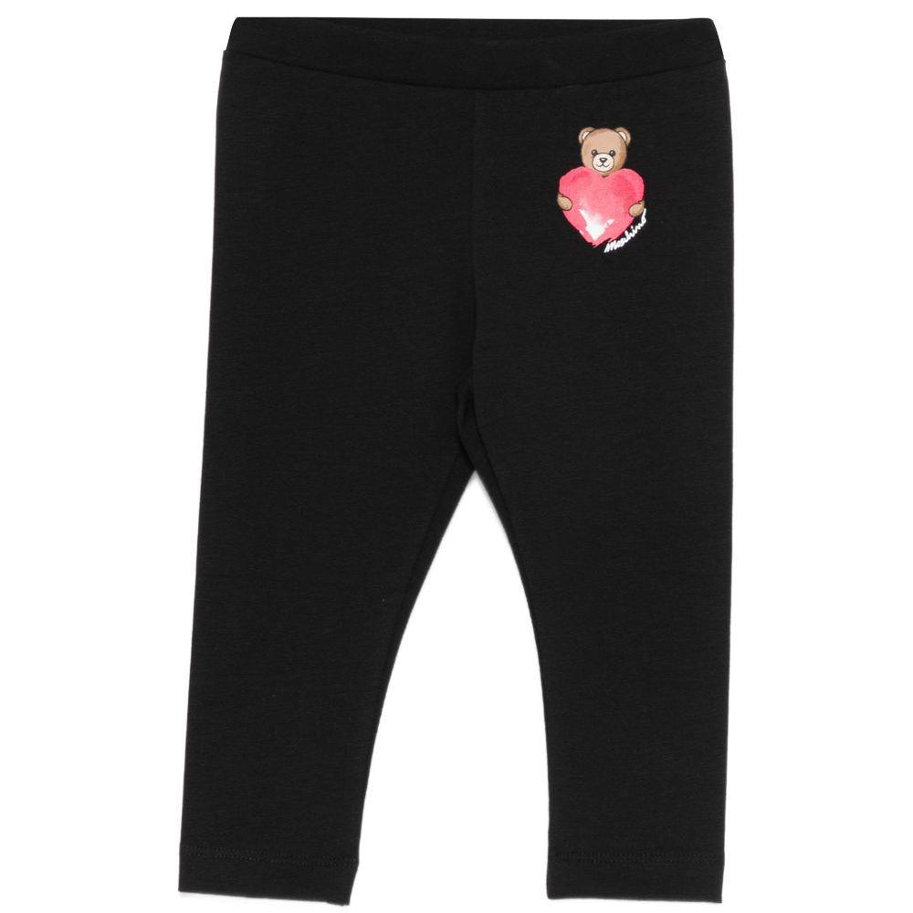 Leggins per neonata Moschino Kids neri con dettaglio Teddy Bear con cuore MIP032LBA00 60100 MOSCHINO KIDS