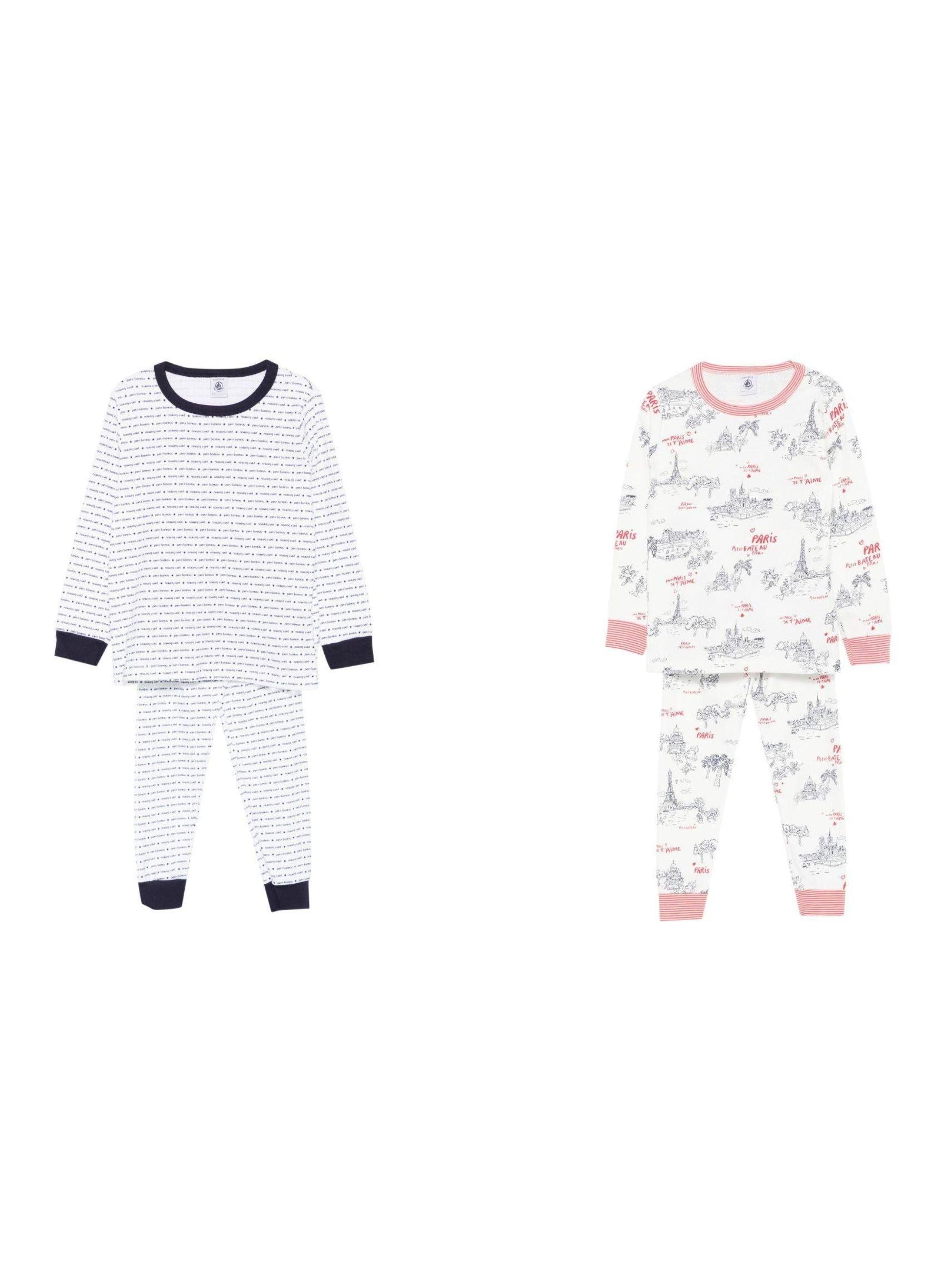 Set di due pigiami per bambino Petit Bateau bianco con stampa grafica all-over A0FQG 00 PETIT BATEAU