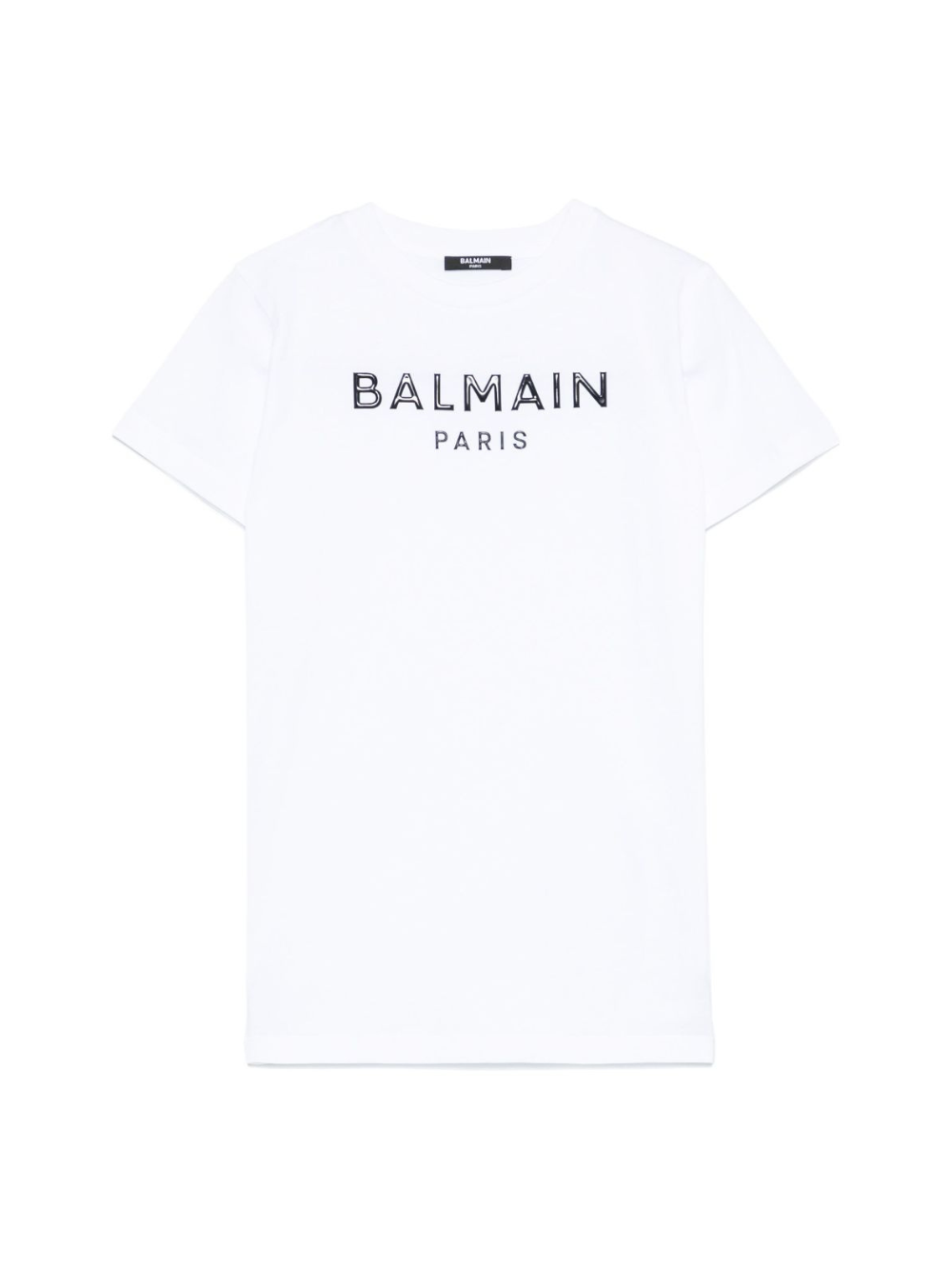 Abito con logo in rilievo per bambina Balmain Kids bianco con girocollo BW1B11 Z0082 100NE BALMAIN KIDS