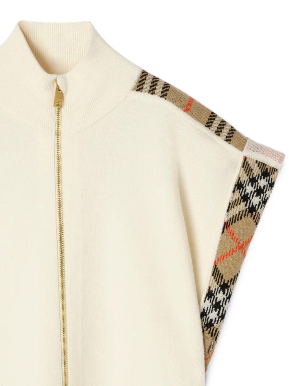Mantella in lana per bambini Burberry Kids bianca con cerniera e finiture a quadri 8129144 A5933 BURBERRY KIDS