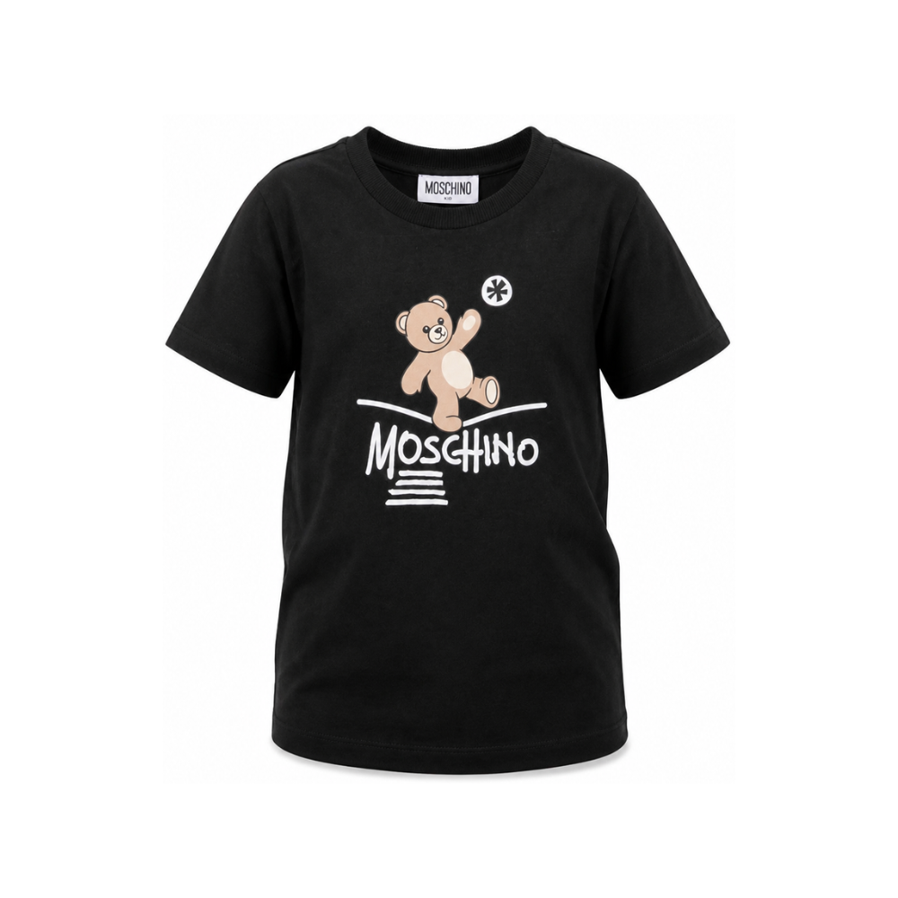 T-shirt per bambini Moschino Kids nera con motivo Teddy Bear HUM05XLAA20 60100 MOSCHINO KIDS