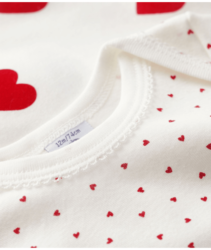 Body per neonati Petit Bateau bianco con fantasia a cuori A00BB 00 PETIT BATEAU