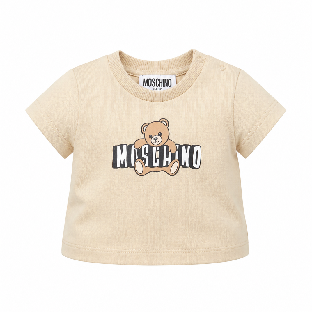 T-shirt per neonati Moschino Kids beige con logo sul davanti MUM04PLAA03 20829 MOSCHINO KIDS