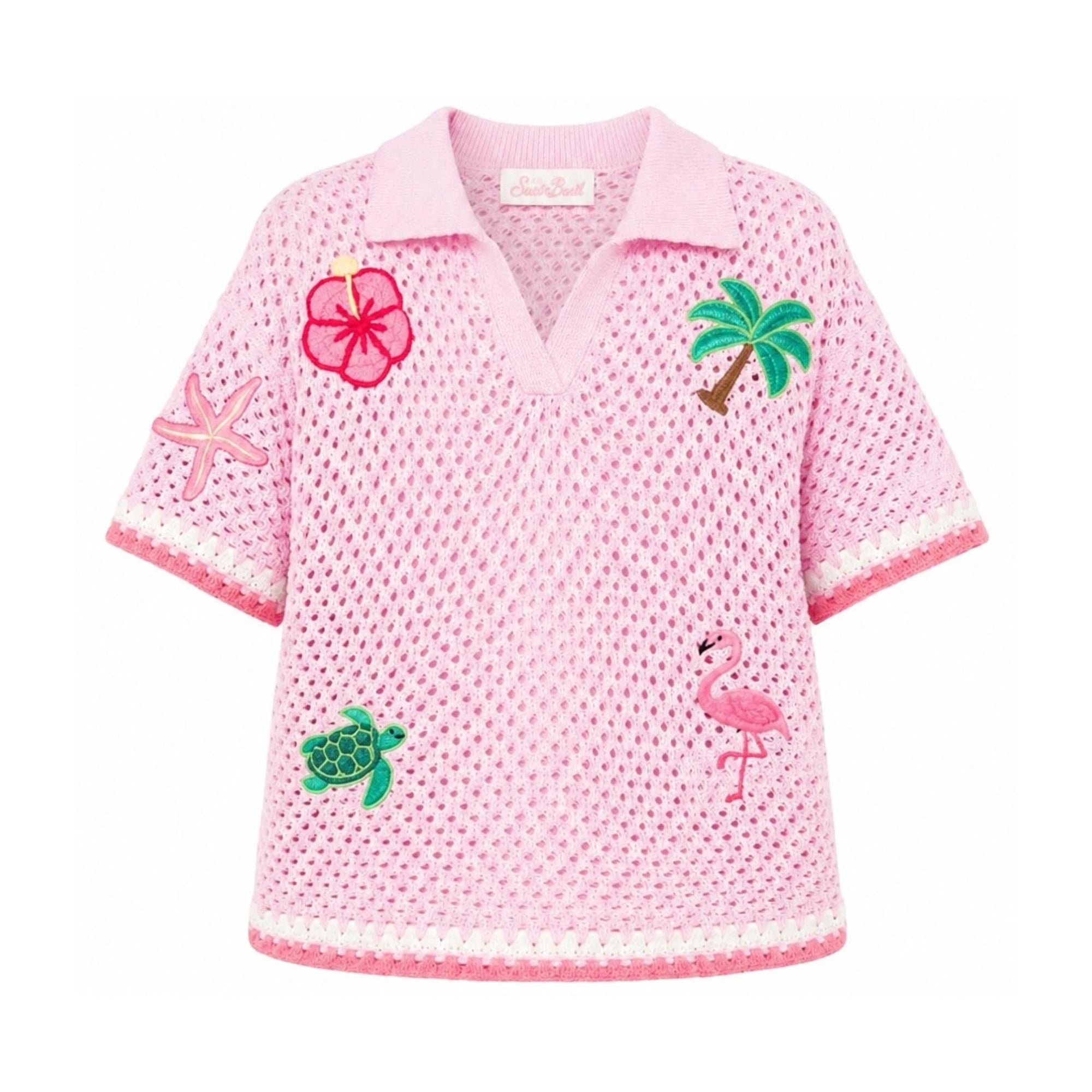 Maglia per bambina MC2 Saint Barth Kids rosa con motivo patch PIX0002 03562L MC2 ST. BARTH KIDS