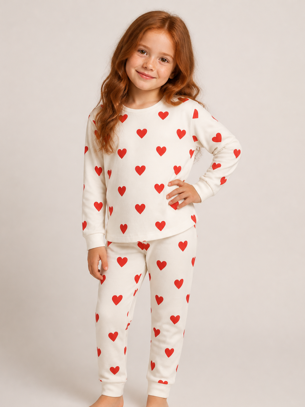Pigiama per bambini Petit Bateau Kids bianco con stampa a cuori rossi all-over A0DO0 02 PETIT BATEAU KIDS