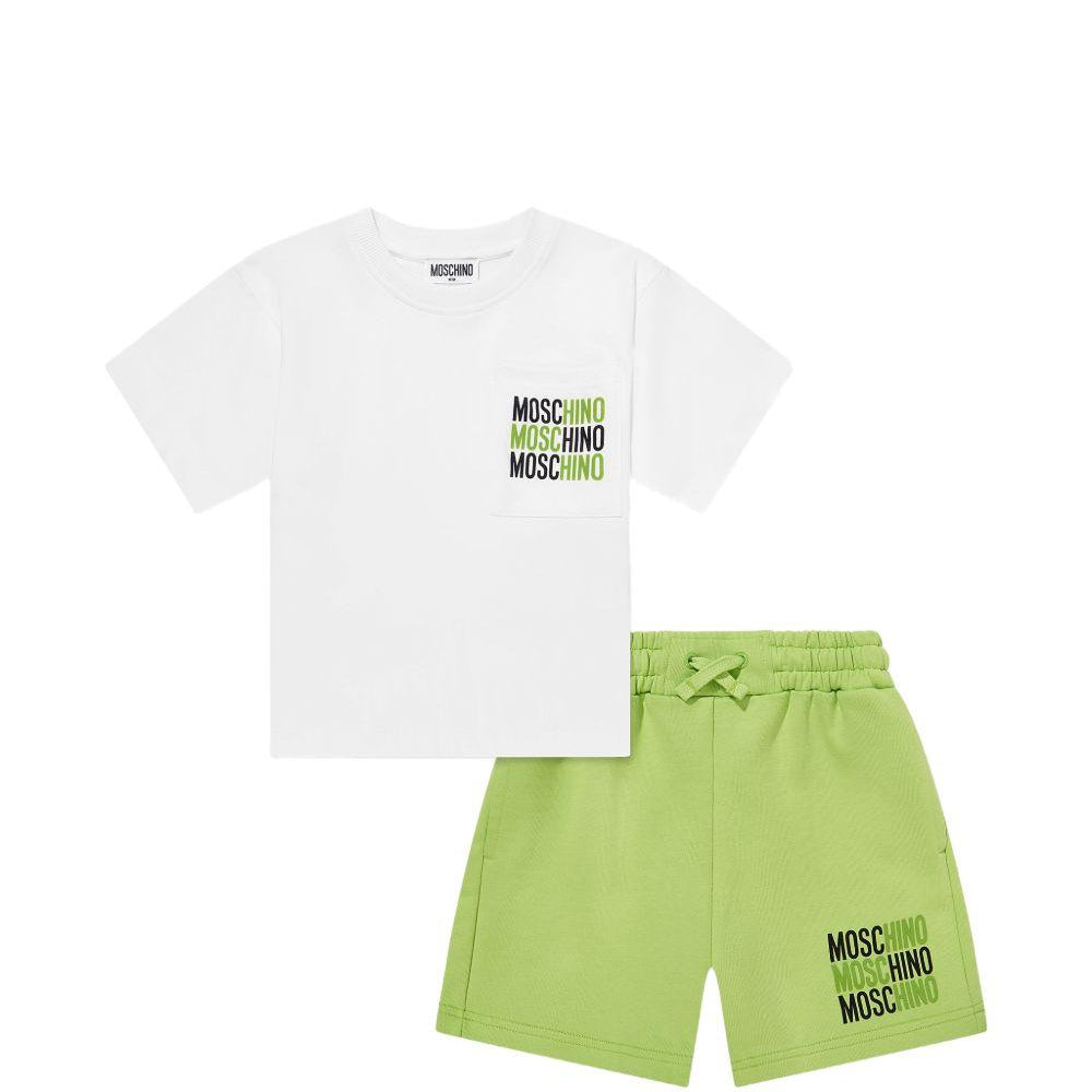 Set 2 pezzi da bambino Moschino Kids verde con stampa logo HMG00RLCA32 83687 MOSCHINO KIDS