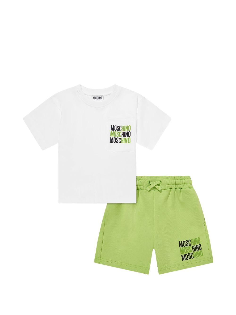 Set 2 pezzi da bambino Moschino Kids verde con stampa logo HMG00RLCA32 83687 MOSCHINO KIDS