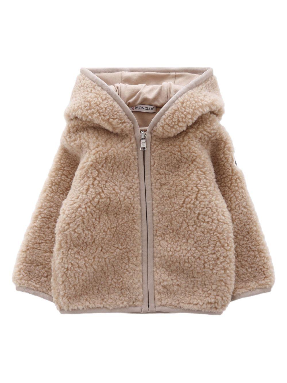 Giubbino per neonati Moncler Enfant beige con toppa con logo K29518G0000189A3X 239 MONCLER ENFANT