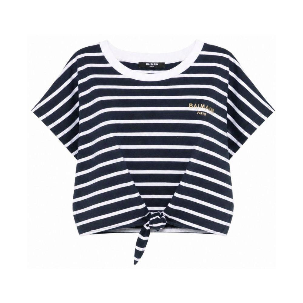 T-shirt da bambina Balmain Kids blu navy con motivo a righe BY8B61 Z3657 617BC BALMAIN KIDS