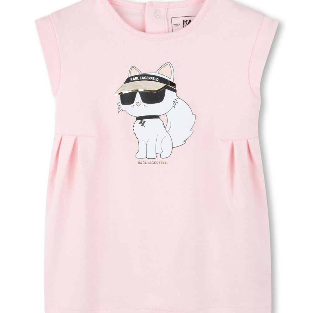 Abito con stampa Choupette per bambina Karl Lagerfeld Kids rosa con orlo dritto Z30510 475 KARL LAGERFELD KIDS