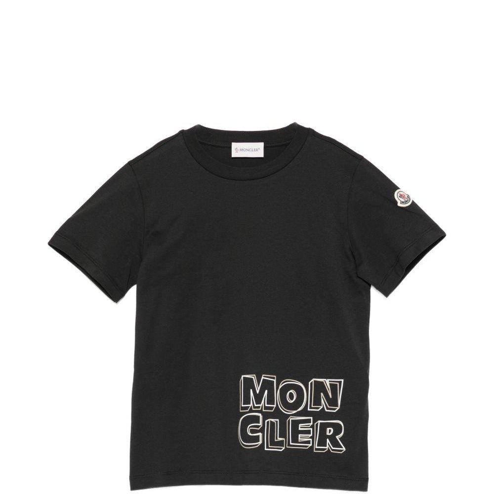 T-shirt per bambino Moncler Enfant nera con stampa logo L19548C0000689AFV 999 MONCLER KIDS