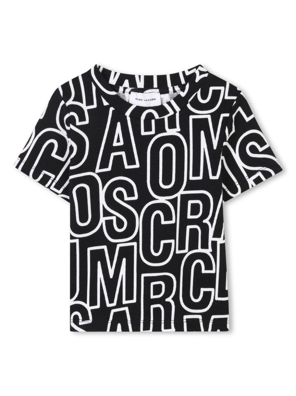 T-shirt con logo all-over per bambina Marc Jacobs Kids nero con design crop W60462 09B THE MARC JACOBS KIDS