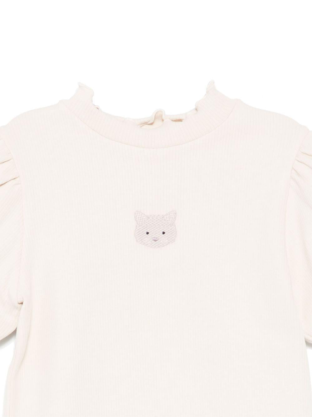 T-shirt per bambina Donsje Nowien beige con motivo con ricamo 4081103 00003 DONSJE