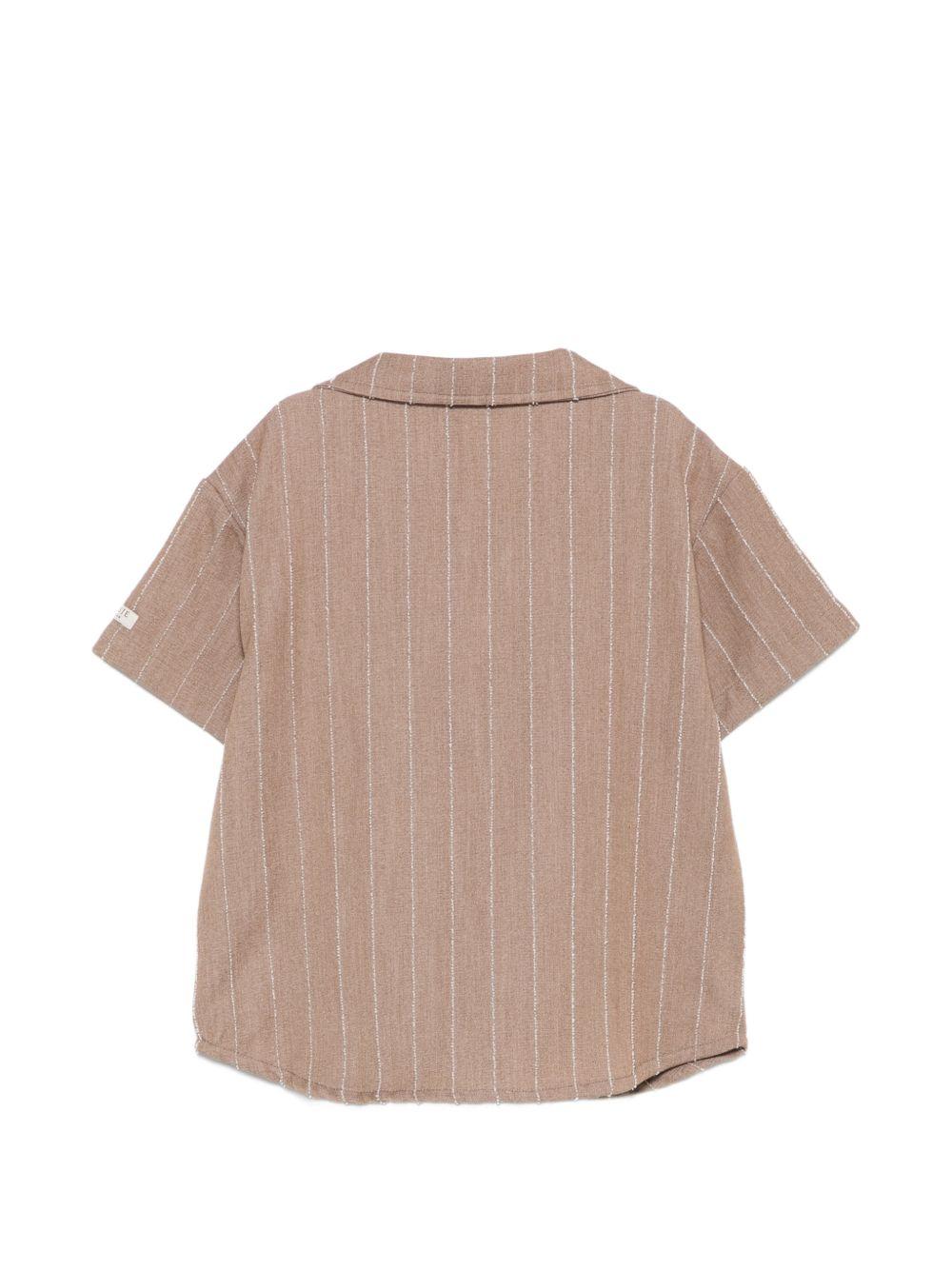 Camicia per bambino Donsje marrone con logo ricamato sul davanti 4112200 S0027 DONSJE KIDS
