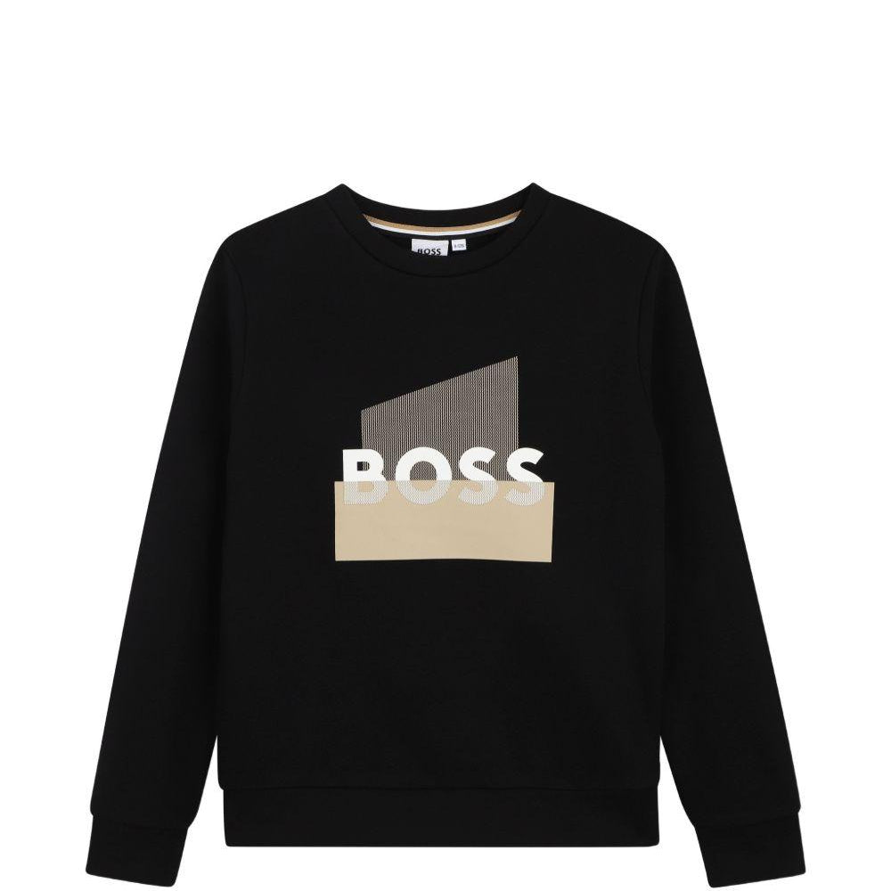 Felpa per bambino Boss Kids nera con stampa grafica J52966 09B BOSS KIDS