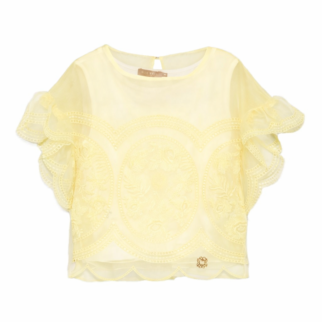T-shirt per bambina Elie Saab Junior gialla con dettagli ricamati EFTP028TS1110 YEL ElIE SAAB KIDS