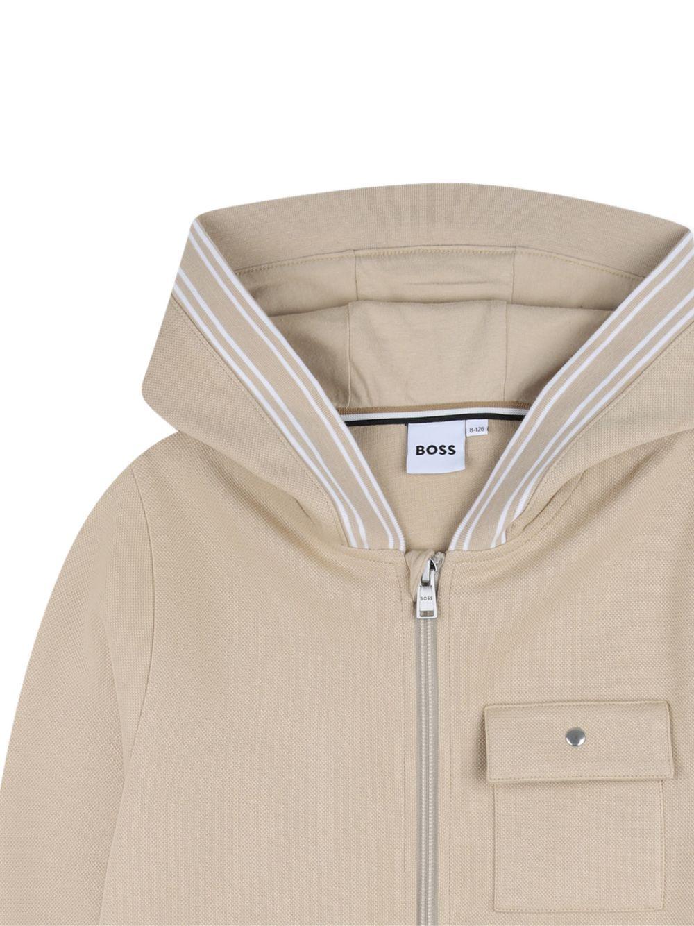 Felpa da bambino Boss Kids beige con cappuccio e zip J52948 249 BOSS KIDS