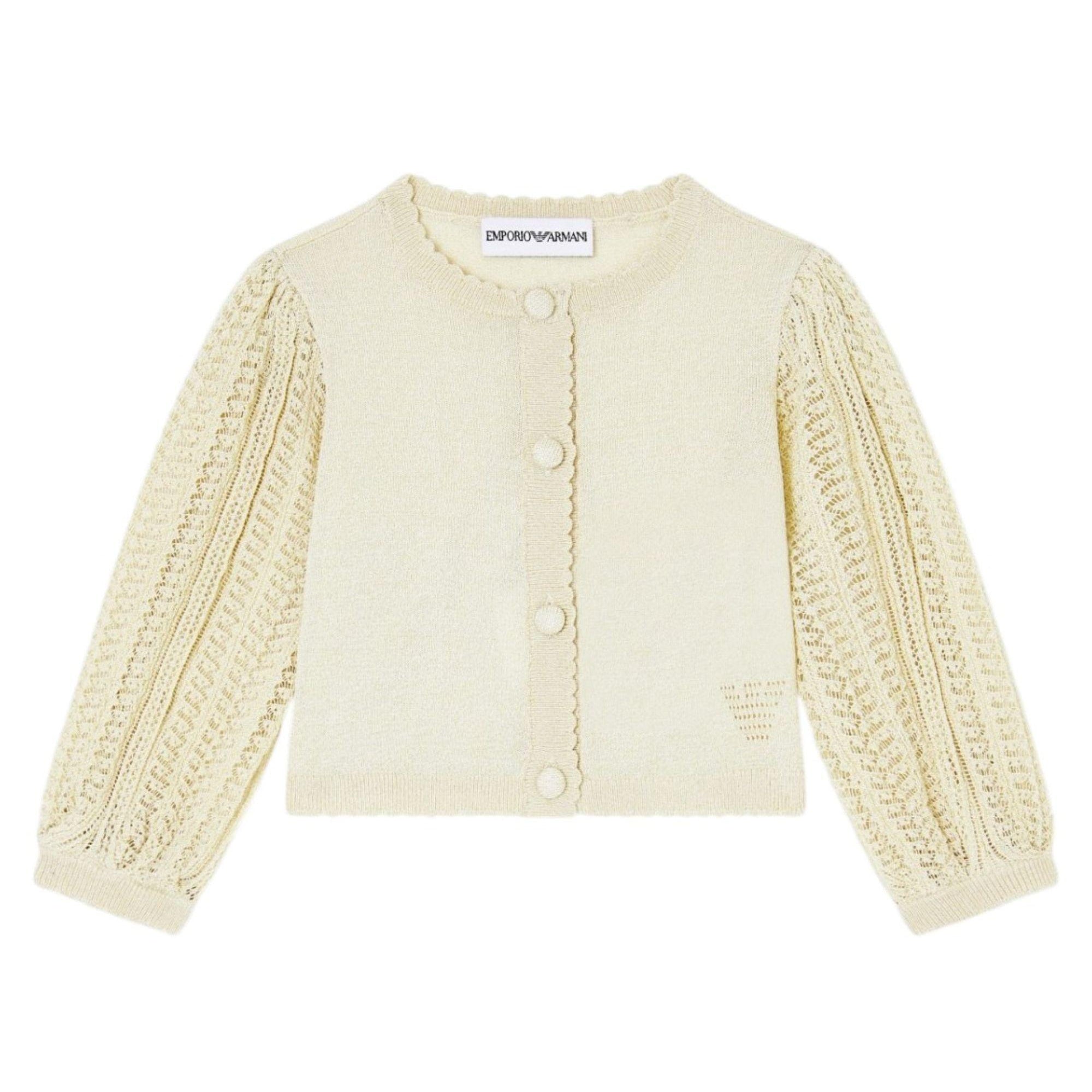 Cardigan per neonata Emporio Armani Kids beige con trama lavorata a maglia EG000780 AF22791 U0007 EMPORIO ARMANI KIDS