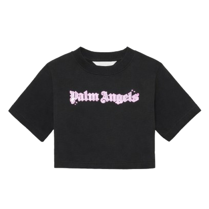 T-shirt per bambina Palm Angels Kids nera con logo sul davanti PGAA004S26JER001 110 PALM ANGELS KIDS