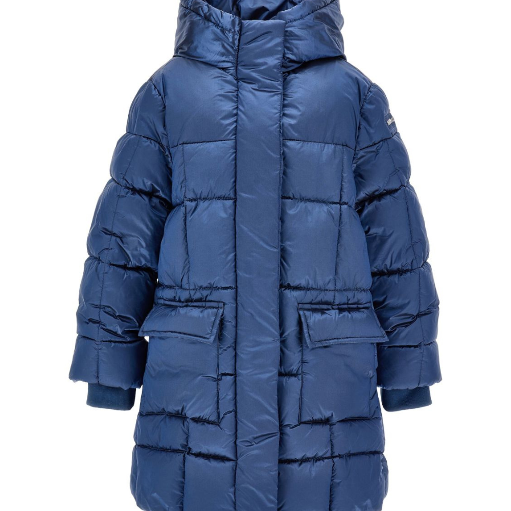 Piumino imbottito per bambina Monnalisa blu con cappuccio 17F105 6021 056D MONNALISA