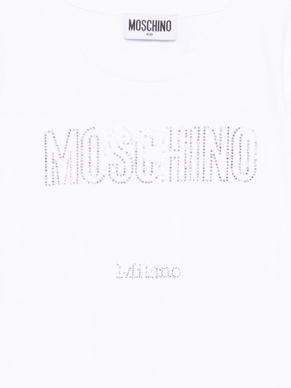 T-shirt per bambina Moschino Kids bianca con logo con strass HHM06KLBA10 10101 MOSCHINO KIDS