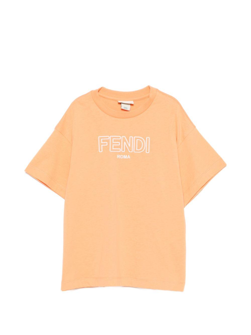 T-shirt per bambino Fendi Kids arancione con logo sul davanti JUI201 7AJ F1JYS FENDI KIDS