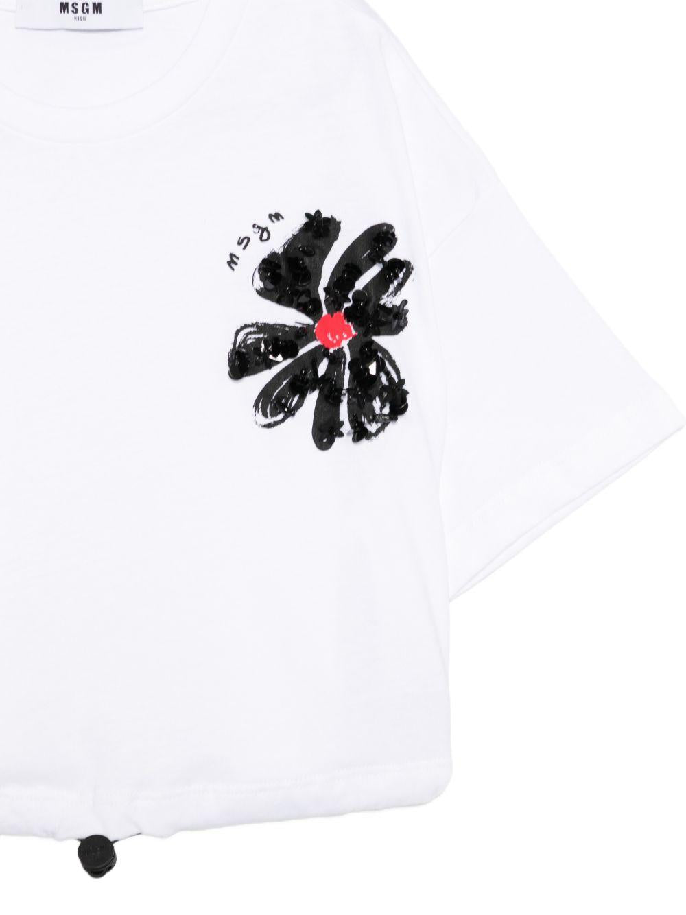 T-shirt per bambina MSGM Kids bianca con orlo con coulisse S6MSJGTH106 001 MSGM KIDS