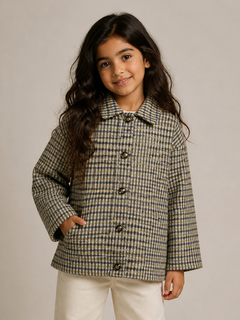 Giacca per bambina Douuod Kids verde con motivo a quadri all-over DZ2P87 E0251 114GL DOUUOD KIDS