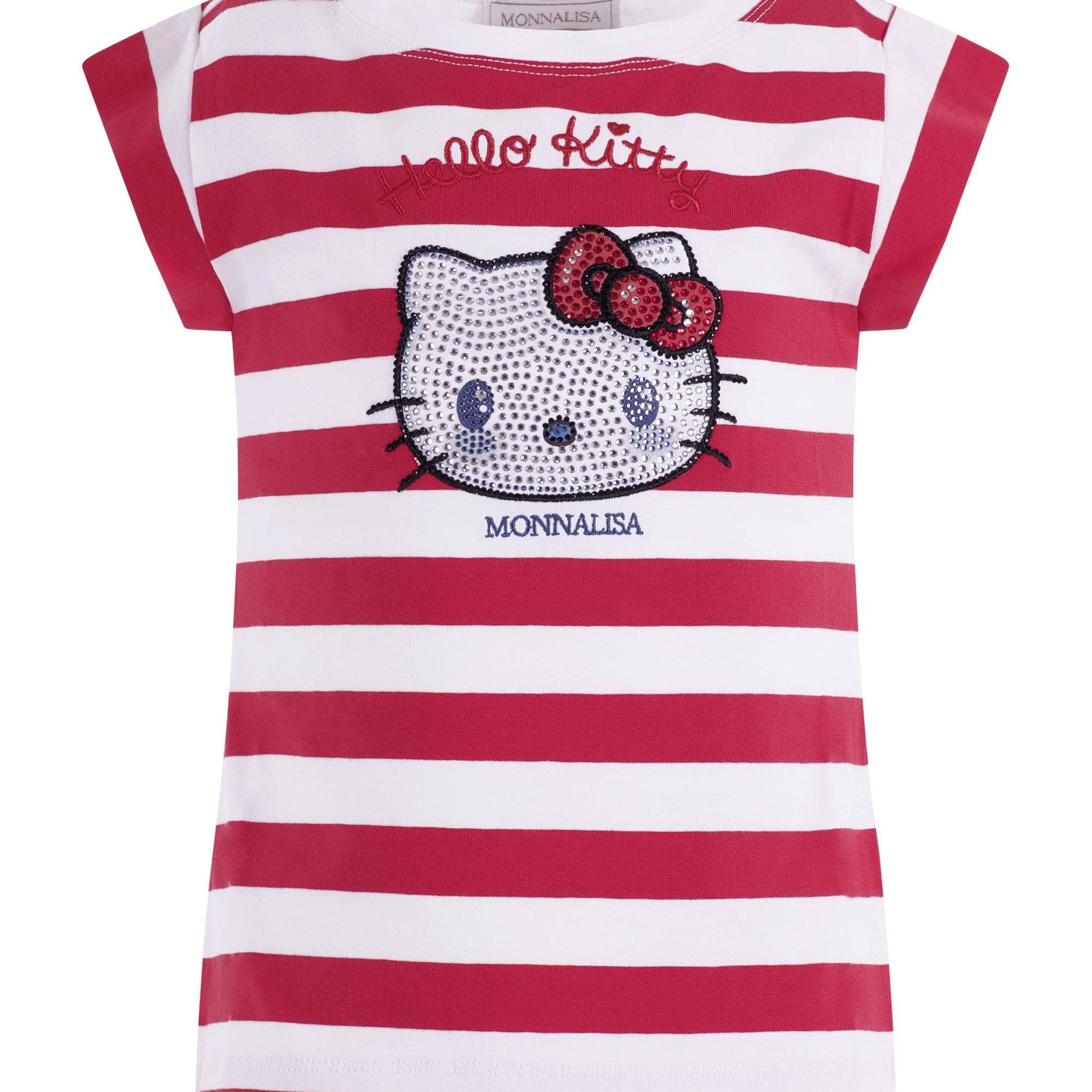 T- shirt per bambina Monnalisa rossa a righe con stampa grafica sul davanti 19G617 7042 9944 MONNALISA KIDS