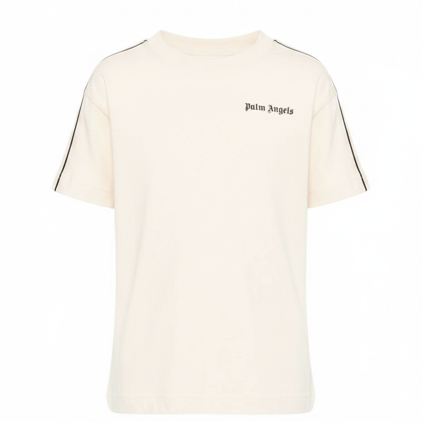 T-shirt per bambino Palm Angels Kids beige con logo sul davanti PBAA011S26JER001 092 PALM ANGELS KIDS
