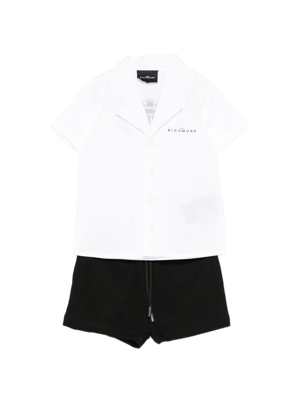 Set camicia e shorts per neonato John Richmond Junior bianco e neri con logo sul retro RIP26076CE WHITE JOHN RICHMOND KIDS