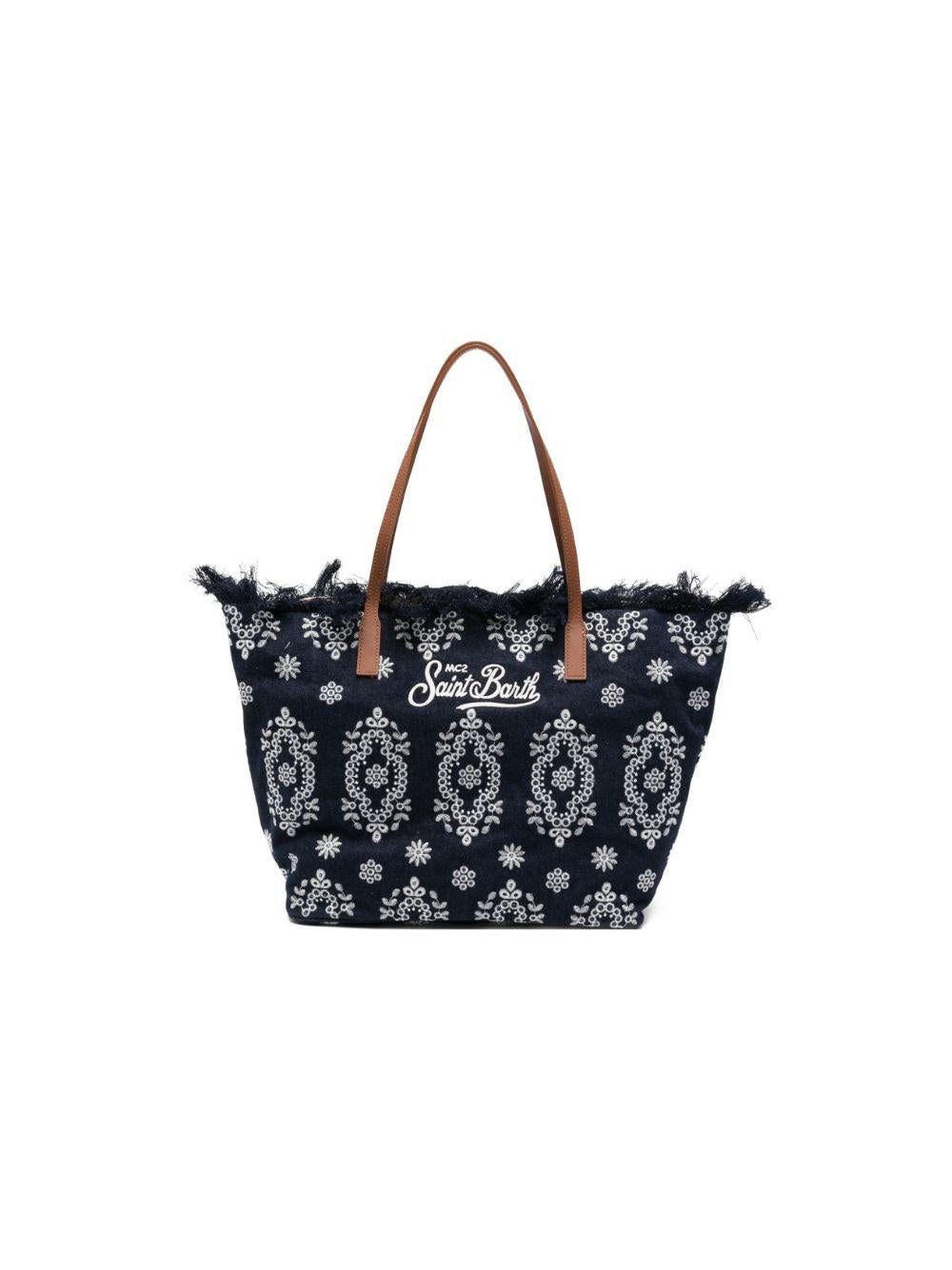 Borsa tote City Regular in Canvas MC2 Saint Barth denim con frange CBF0001 01773L MC2 ST. BARTH KIDS