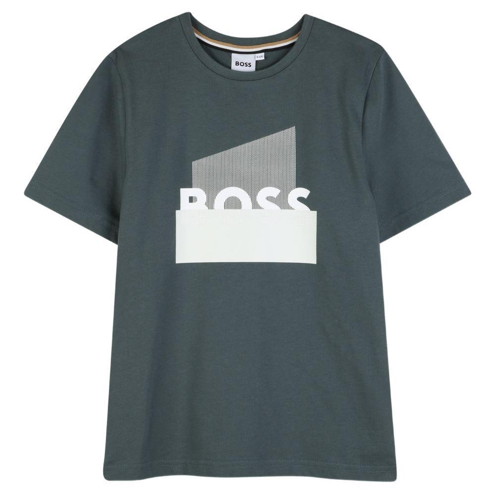 T-shirt per bambino Boss Kids grigio con stampa grafica J52978 68C BOSS KIDS