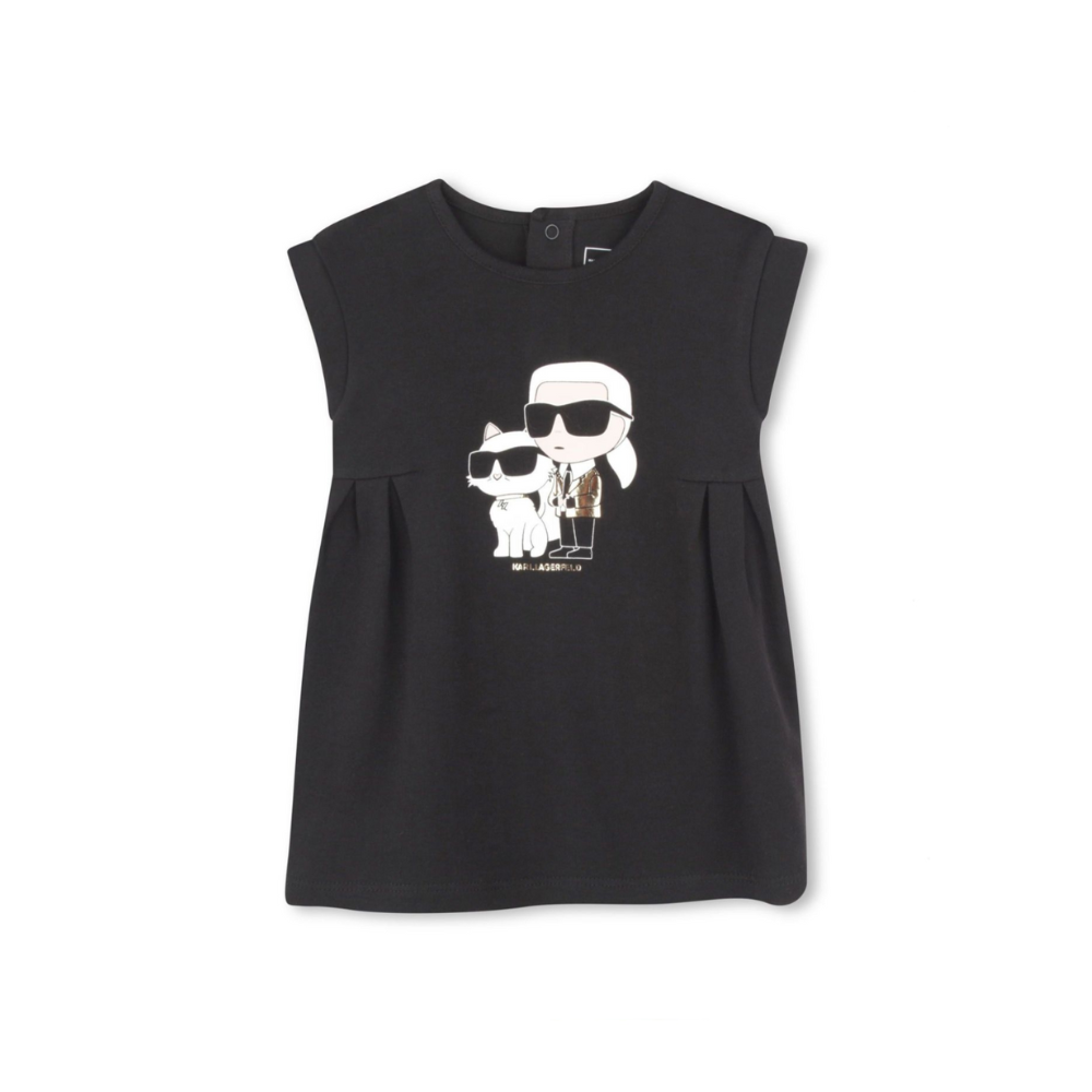 Abito per neonata Karl Lagerfeld Kids nero con stampa Ikon Karl Choupette Z30510 09B KARL LAGERFELD KIDS
