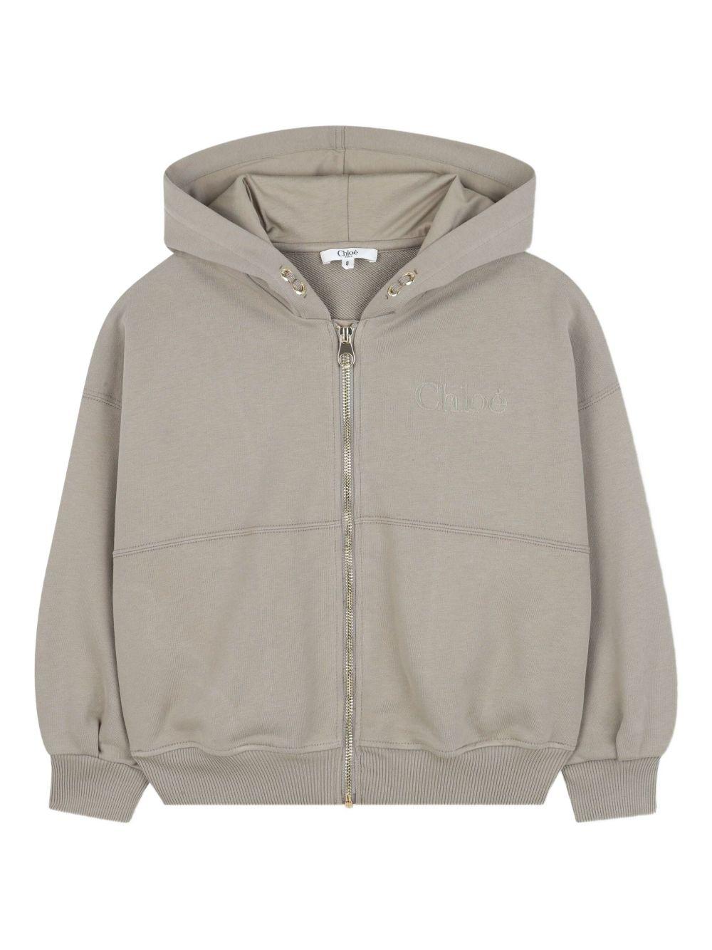 Felpa per bambina Chloé Kids grigia con zip e cappuccio C20637 63A CHLOE' KIDS