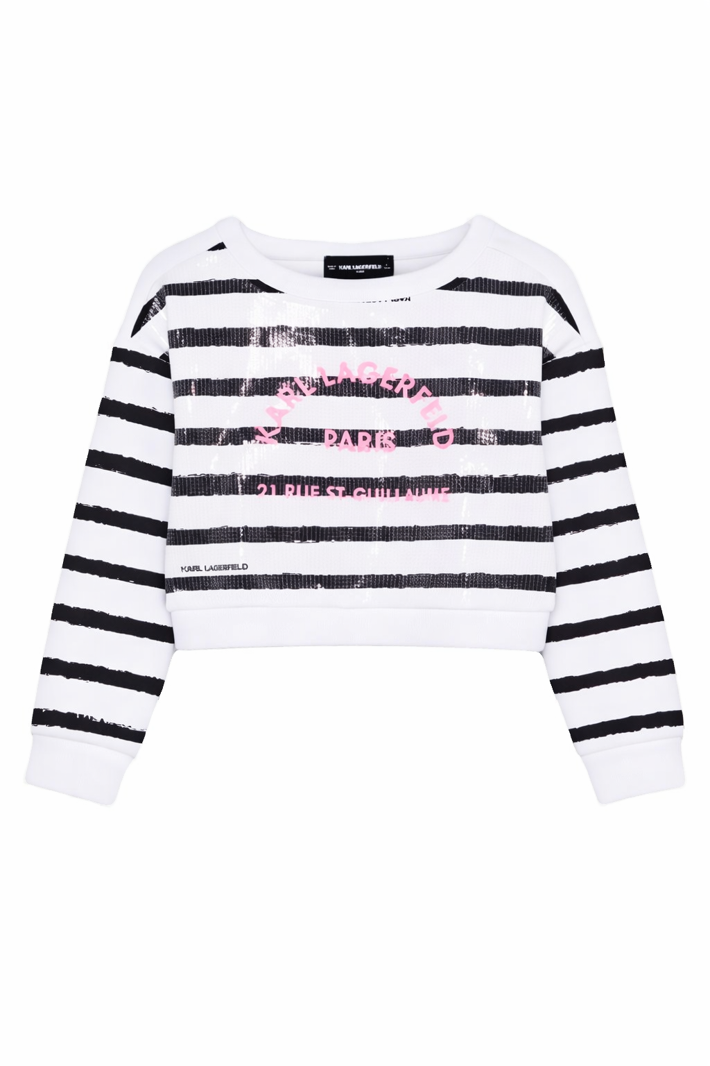 Felpa per bambina Karl Lagerfeld Kids bianco e nero con paillettes a righe Z31137 N50 KARL LAGERFELD KIDS