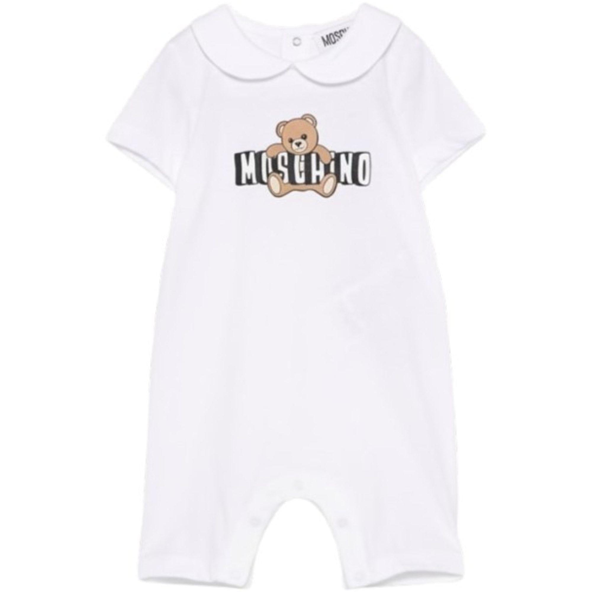 Tutina per neonati Moschino Kids bianca con colletto alla Peter Pan MNY03YLAA03 10101 MOSCHINO KIDS