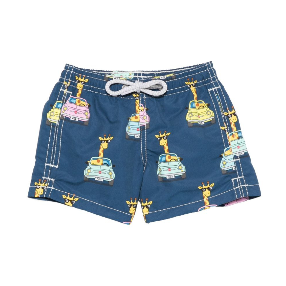 Costume da bagno per bambino MC2 Saint Barth x Fiat 500 Kids blu scuro con stampa giraffa JEA0001 00074L MC2 ST. BARTH KIDS