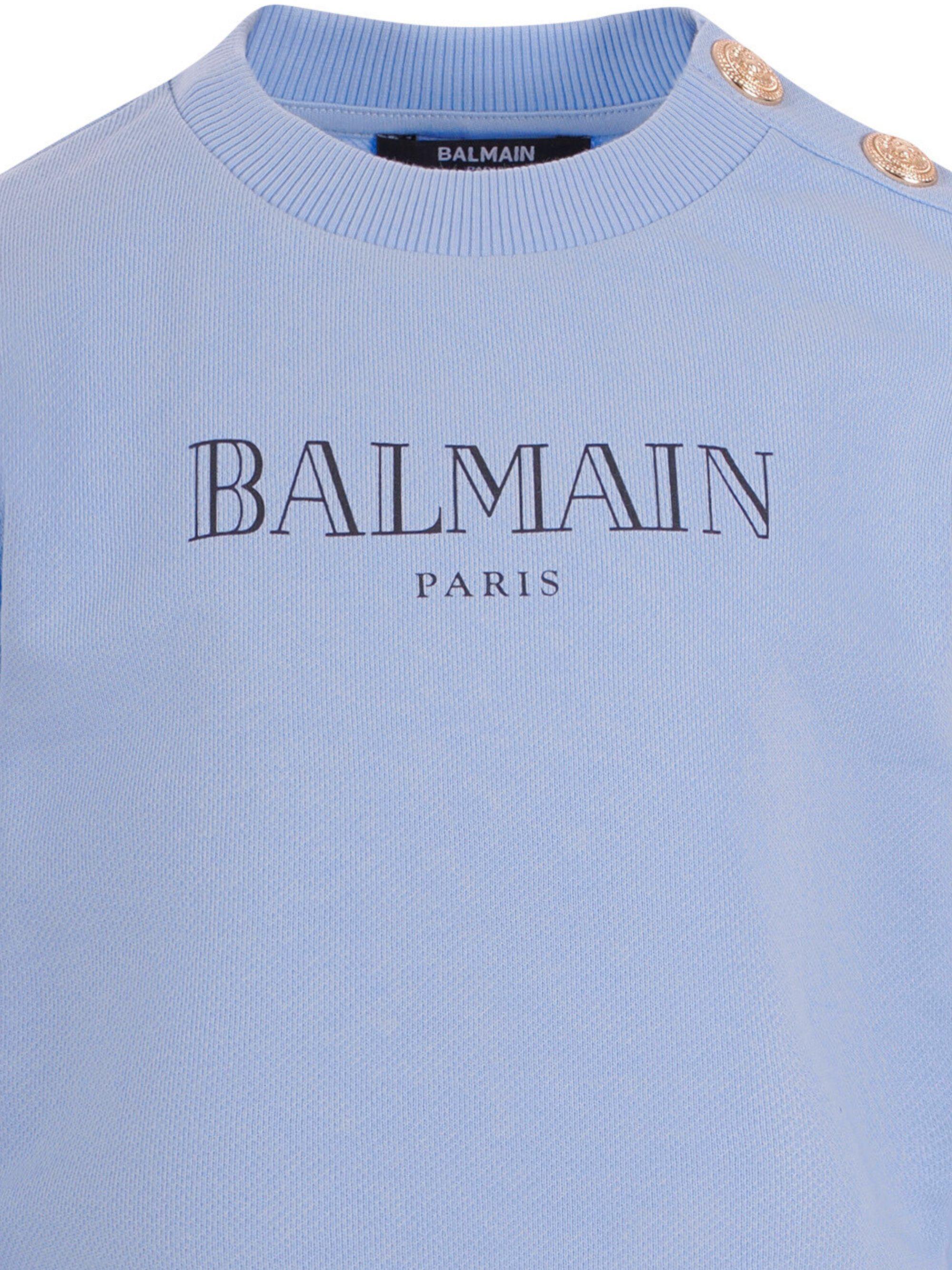 Felpa per bambino Balmain Kids azzurra con logo sul davanti BY4P20 Z3183 652NE BALMAIN KIDS