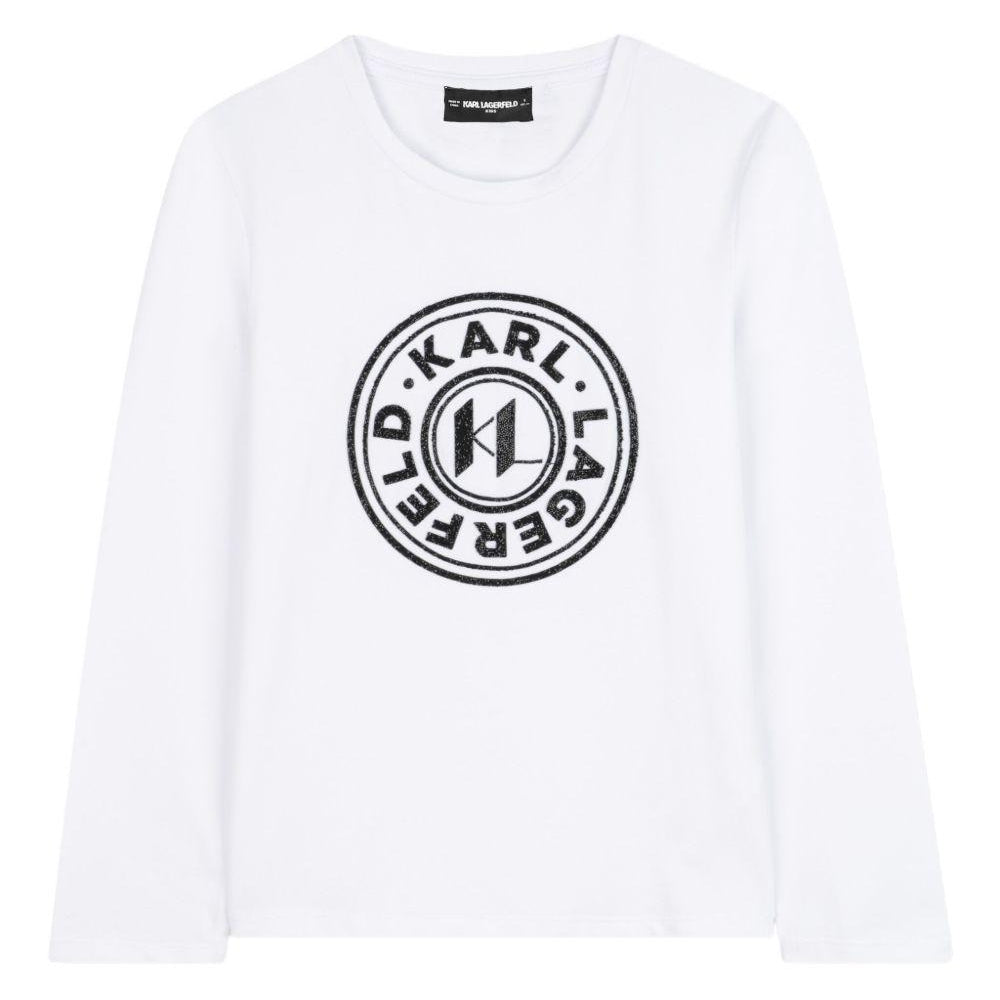 T-shirt a maniche lunghe per bambini Karl Lagerfeld Kids bianca con scollo rotondo Z30940 10P KARL LAGERFELD KIDS