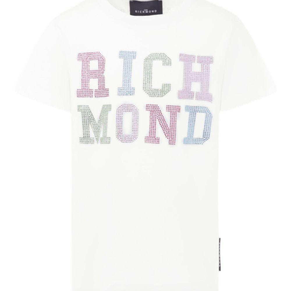 T-shirt per bambina John Richmond Junior bianco con logo e orlo dritto RGP25205TS WHITE JOHN RICHMOND JUNIOR