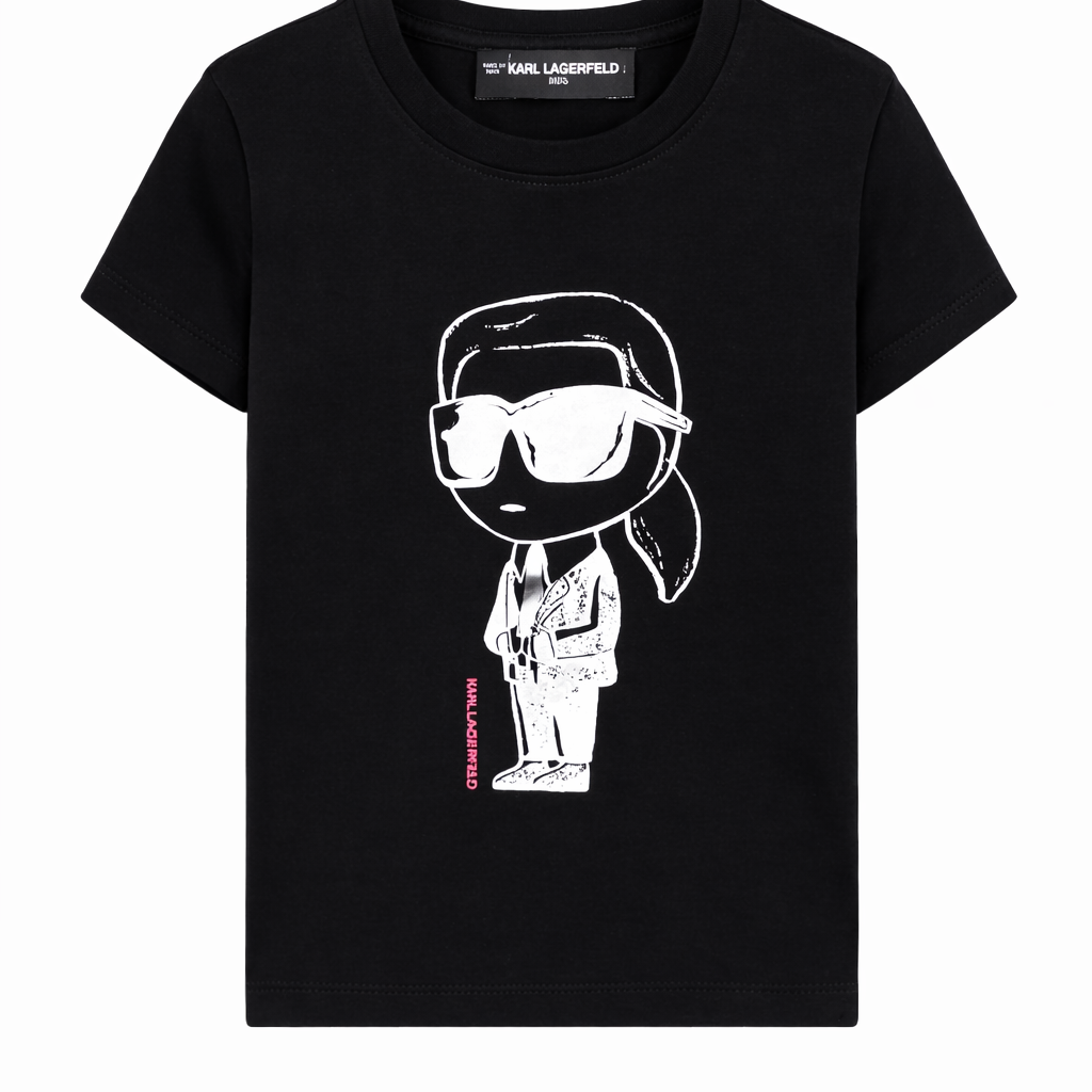 T-shirt per bambina Karl Lagerfeld Kids nera con dettaglio grafico Z31160 09B KARL LAGERFELD KIDS