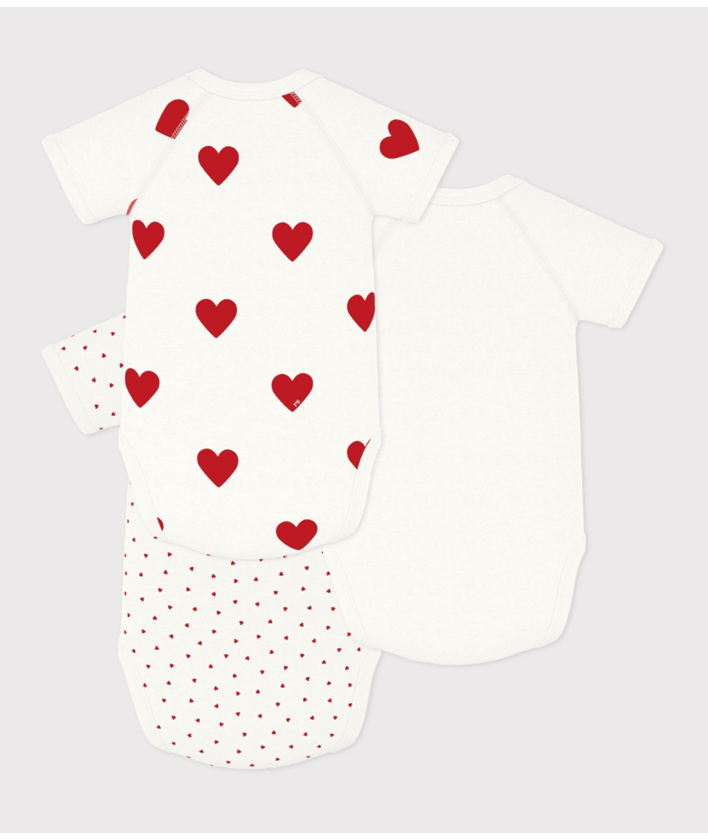 Set di tre body per neonati Petit Bateau bianco con maniche corte A04O7 00 PETIT BATEAU KIDS