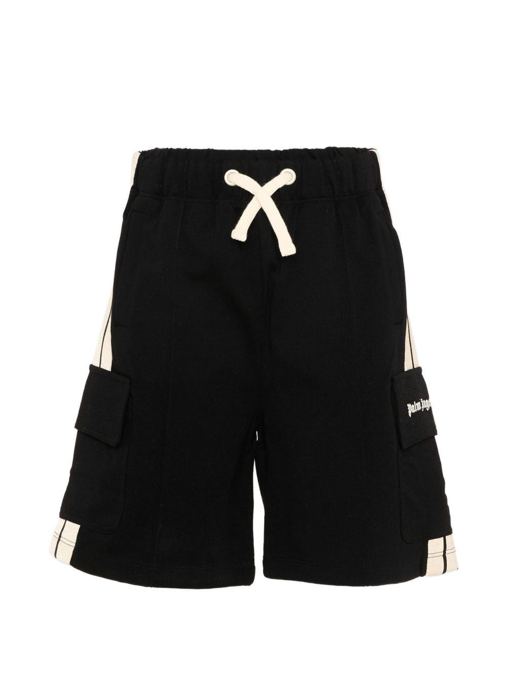 Shorts per bambino Palm Angels nero con tasche e dettagli a righe PBCL004S26FLE001 110 PALM ANGELS KIDS