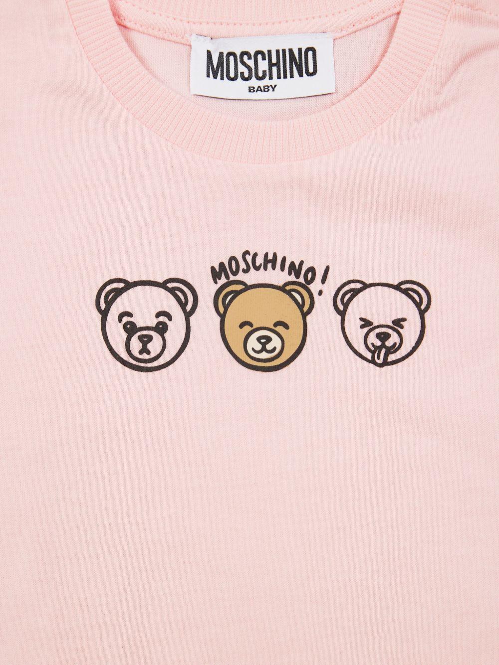 T-shirt per neonata Moschino Kids rosa con stampa tre orsetti sul davanti MUM04OLAA24 50209 MOSCHINO KIDS